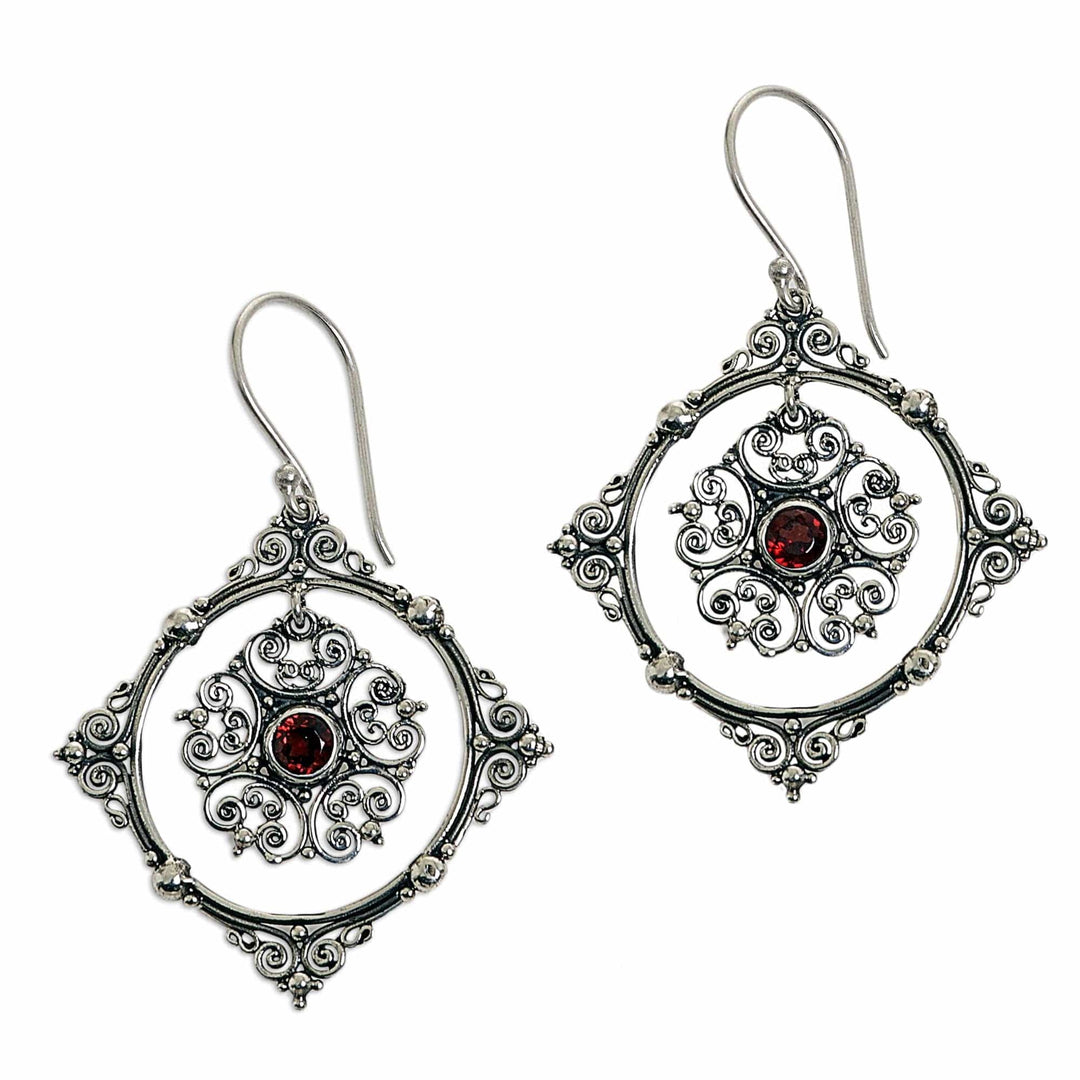 Hand Made Sterling Silver Garnet Dangle Earrings Indonesia - Red Vibrations