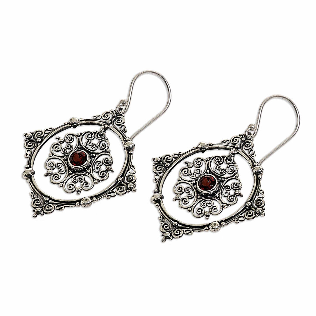 Hand Made Sterling Silver Garnet Dangle Earrings Indonesia - Red Vibrations