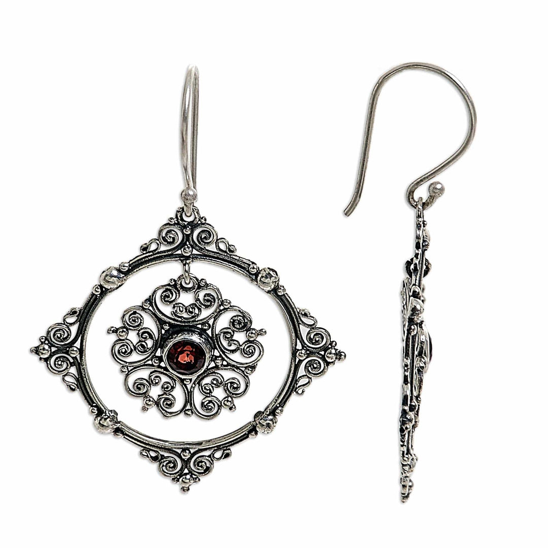 Hand Made Sterling Silver Garnet Dangle Earrings Indonesia - Red Vibrations