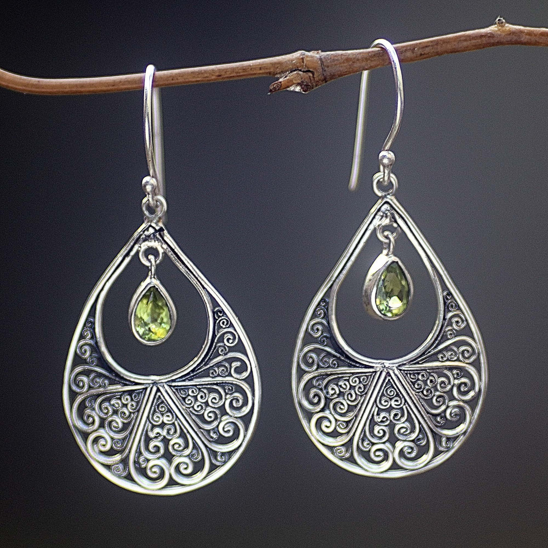 Hand Made Sterling Silver and Peridot Dangle Earrings - Green Tears of Happiness