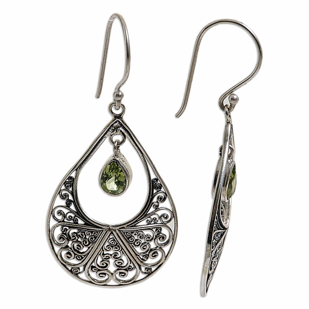 Hand Made Sterling Silver and Peridot Dangle Earrings - Green Tears of Happiness