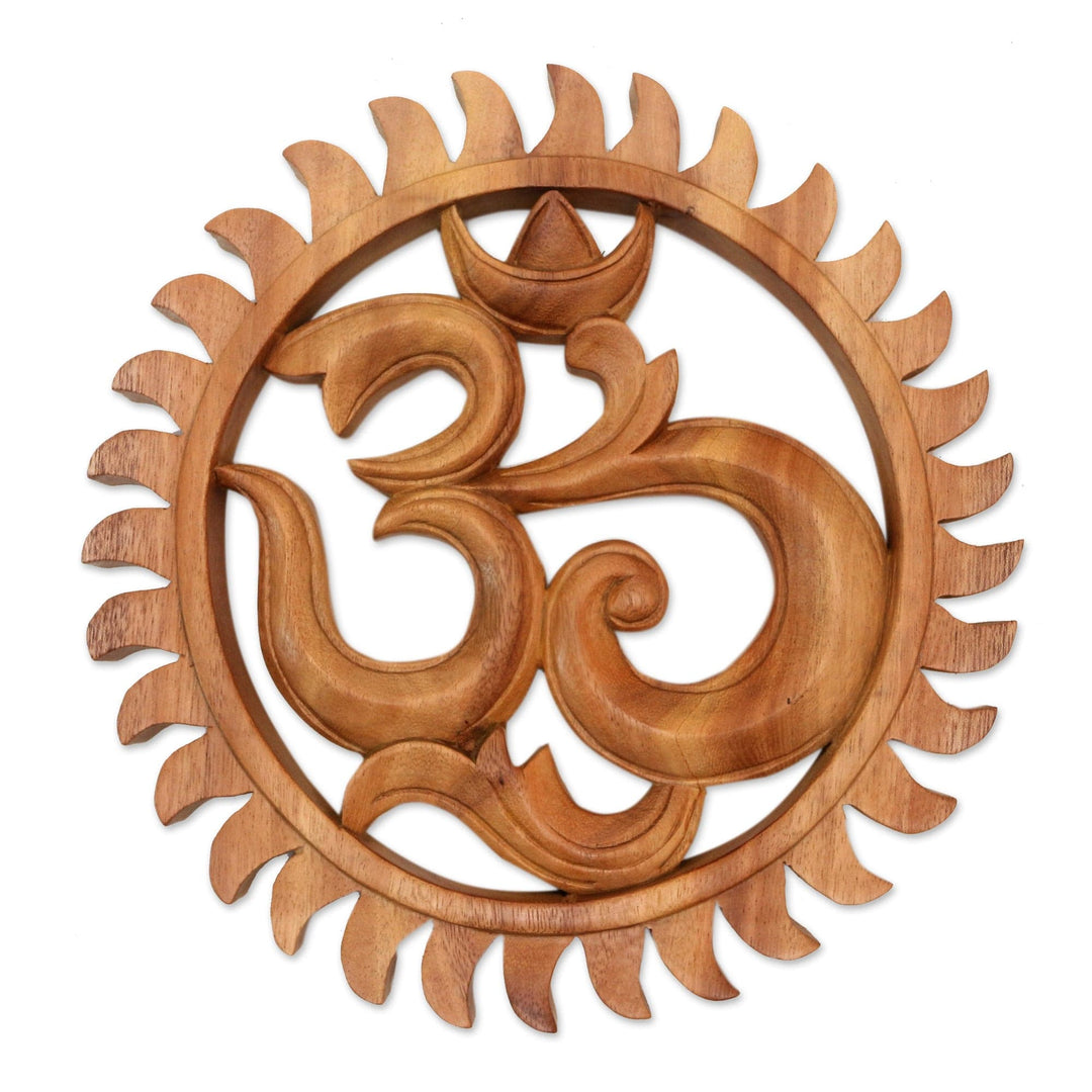 Hand Carved Wood Relief Panel Sunny Om from Indonesia - Sunny Om