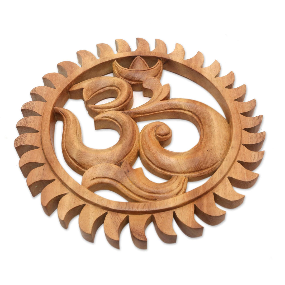 Hand Carved Wood Relief Panel Sunny Om from Indonesia - Sunny Om