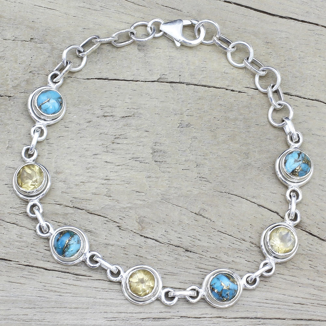 Citrine and Composite Turquoise Link Bracelet from India - Seashore Radiance