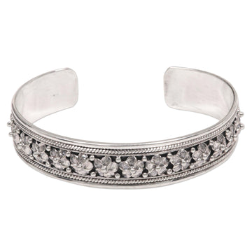 Hand Made Sterling Silver Floral Cuff Bracelet Indonesia - Frangipani Line