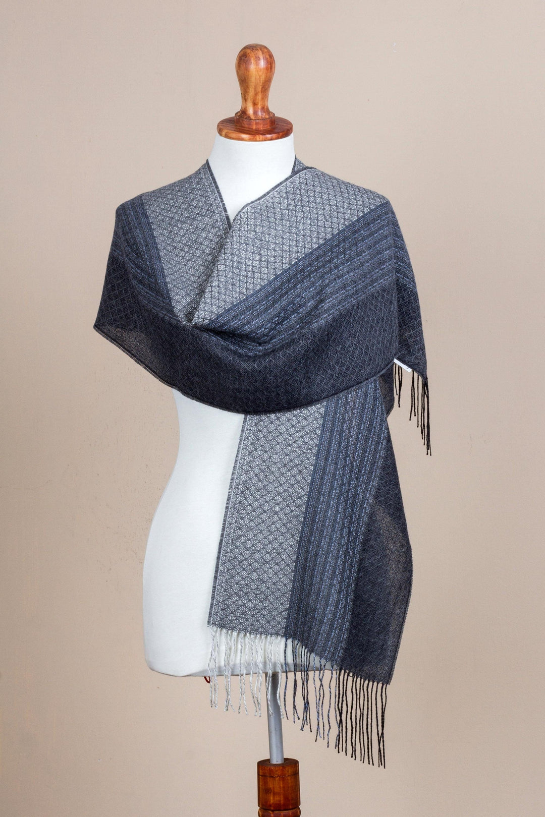Hand Woven Baby Alpaca Silk Blend Grey Scarf from Peru - Soft Texture in Grey