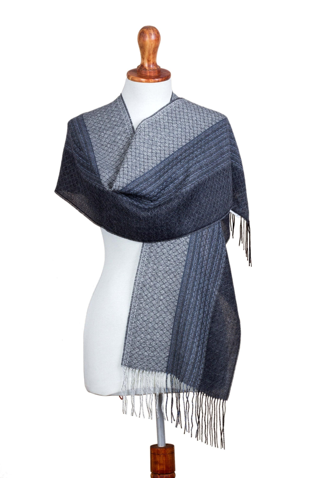 Hand Woven Baby Alpaca Silk Blend Grey Scarf from Peru - Soft Texture in Grey