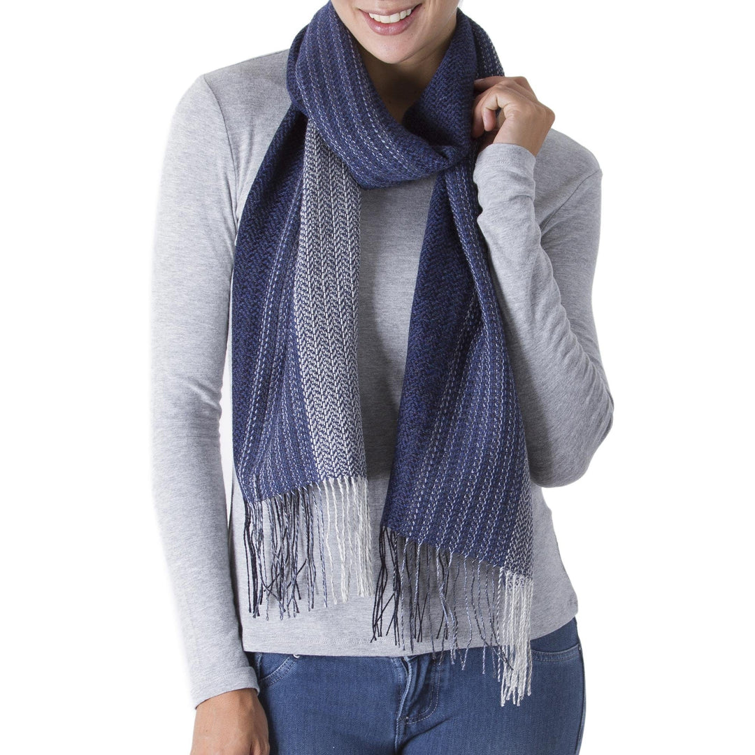 Handwoven Baby Alpaca Blend Scarf in Blue from Peru - Soft Texture in Blue