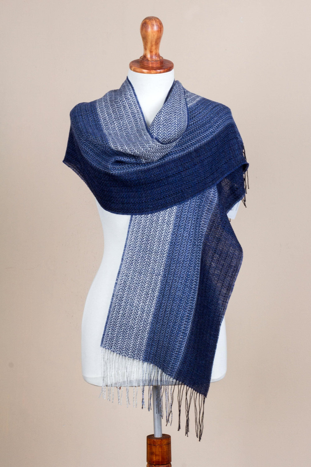Handwoven Baby Alpaca Blend Scarf in Blue from Peru - Soft Texture in Blue