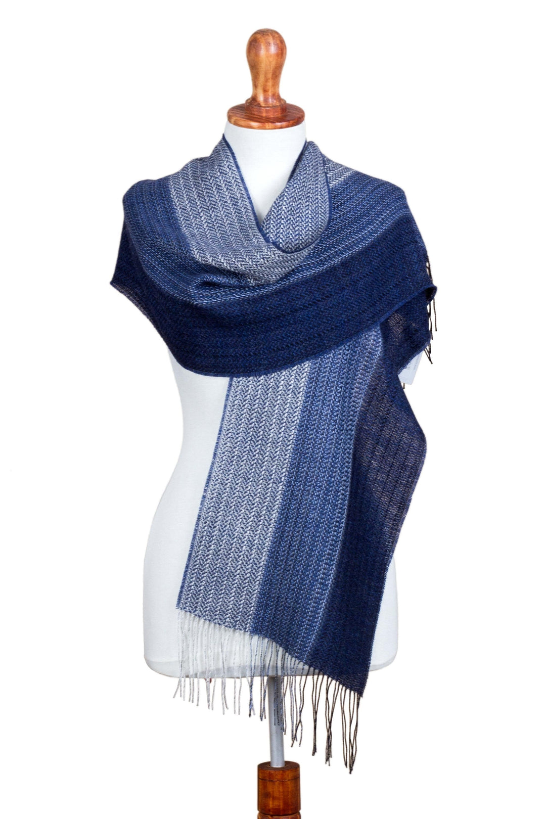 Handwoven Baby Alpaca Blend Scarf in Blue from Peru - Soft Texture in Blue