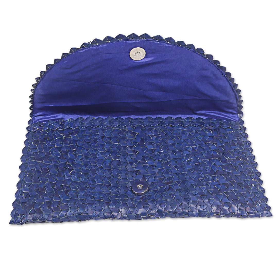 Handmade Palm Leaf Fiber Clutch Handbag Indonesia in Blue - Trance in Navy Blue