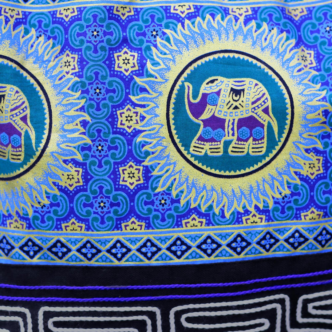 Blue and Black Cotton Blend Shoulder Bag with Elephant Motif - Spiral and Shine