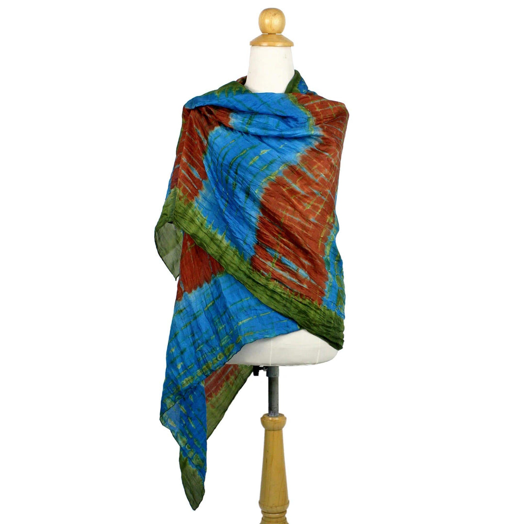 Hand Woven Tie Dye Silk Shawl in Multicolor from Thailand - Dreamlike Dance