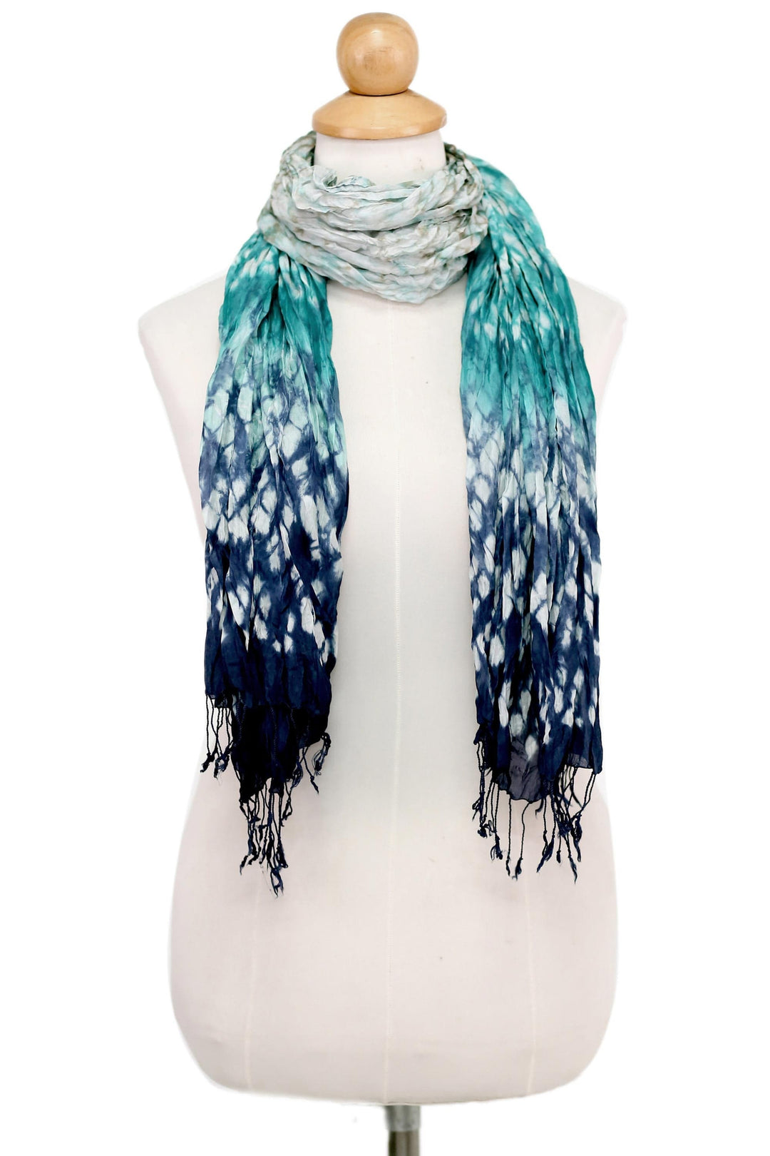 Rayon Silk Blend Scarf Tie Dye Blue and Teal from Thailand - Rainwater