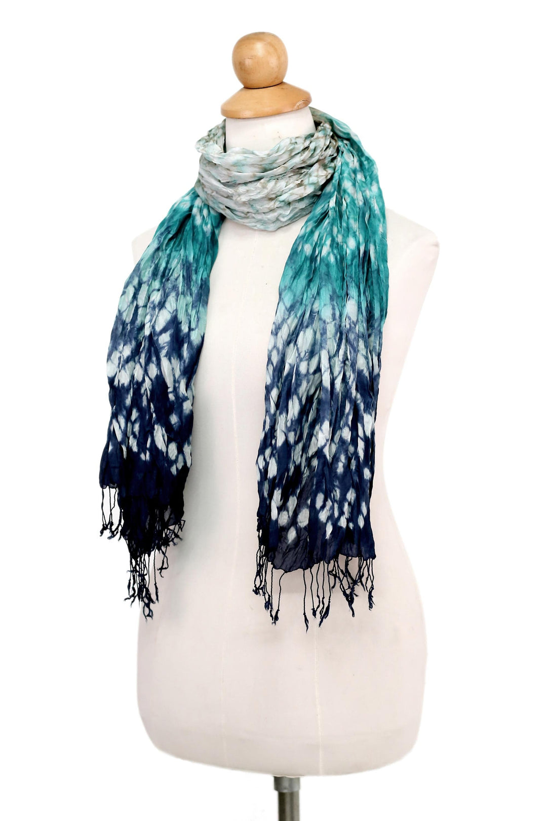 Rayon Silk Blend Scarf Tie Dye Blue and Teal from Thailand - Rainwater