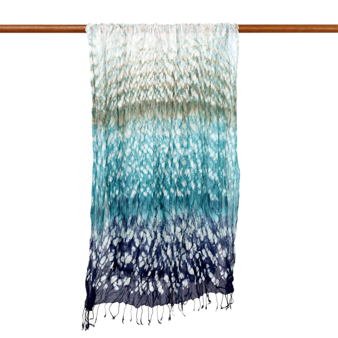 Rayon Silk Blend Scarf Tie Dye Blue and Teal from Thailand - Rainwater