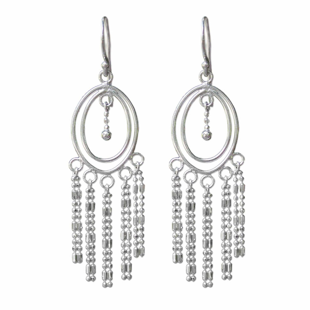 Sterling Silver Oval Chandelier Earrings from Thailand - Romantic Fringe