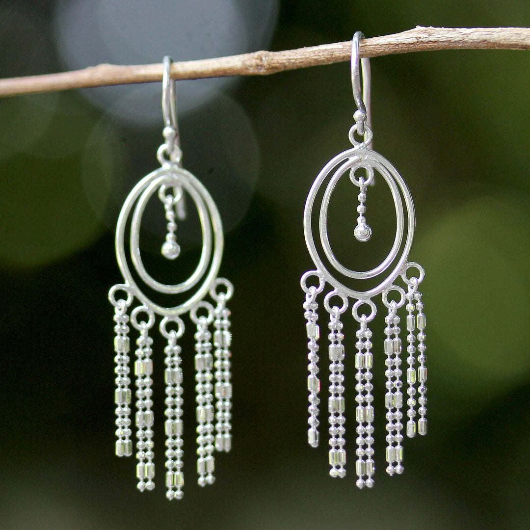 Sterling Silver Oval Chandelier Earrings from Thailand - Romantic Fringe
