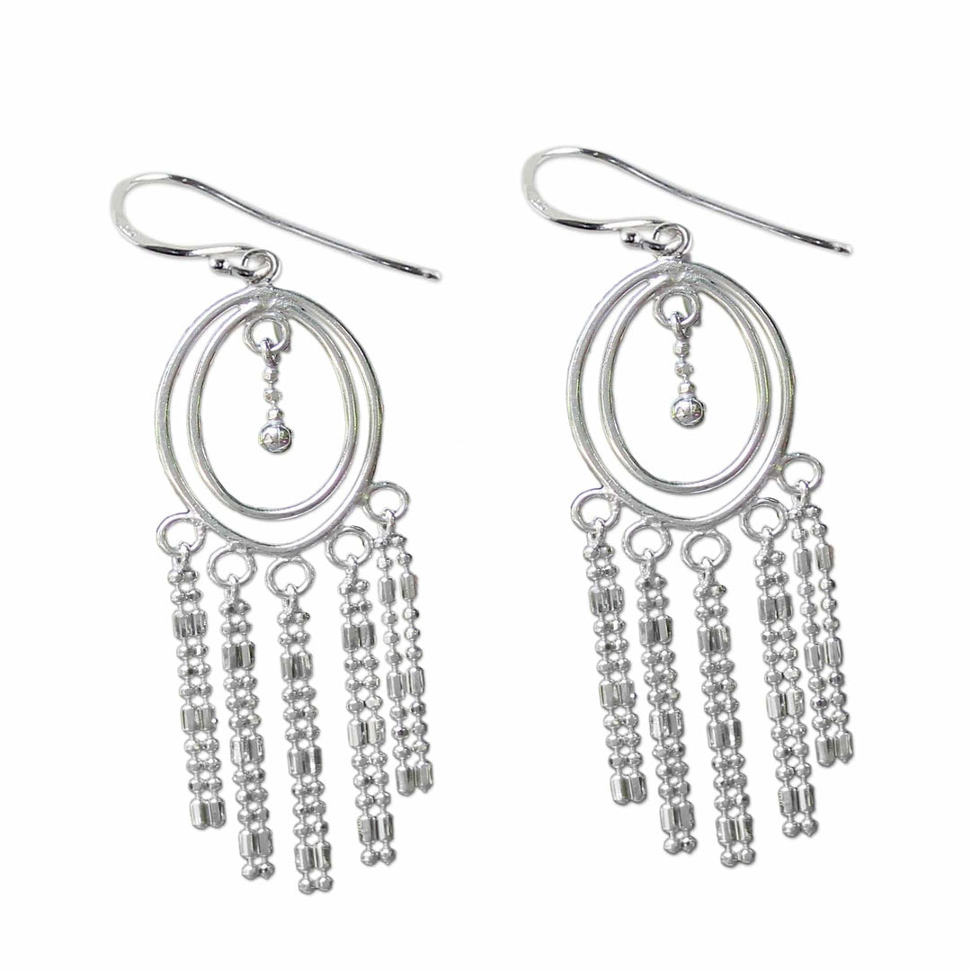 Sterling Silver Oval Chandelier Earrings from Thailand - Romantic Fringe