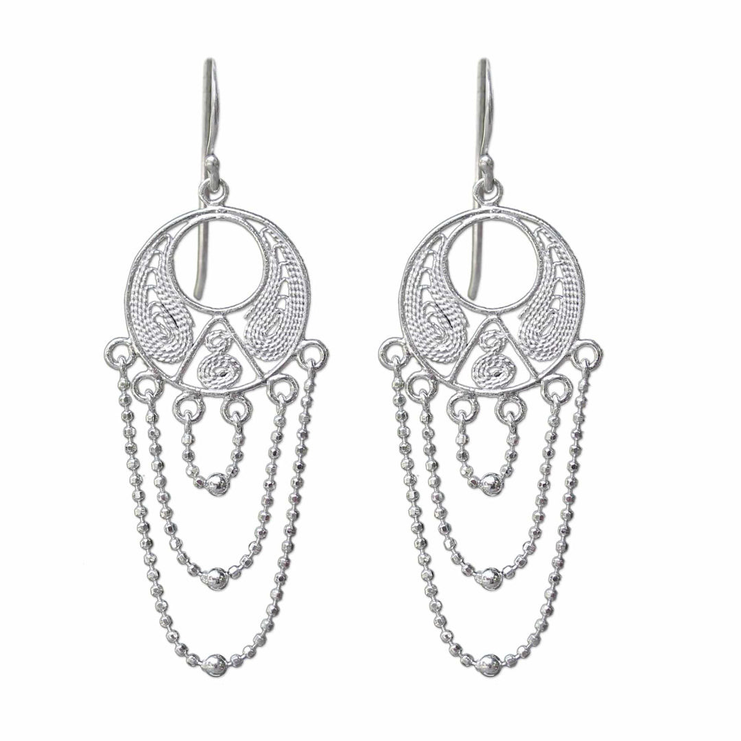 Thai Sterling Silver Circular Filigree Chandelier Earrings - Blessed Links