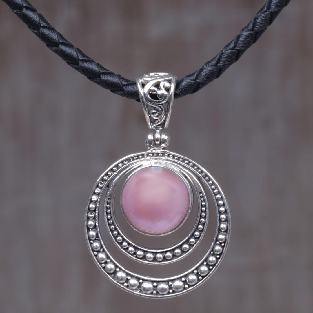 Dyed Pink Cultured Pearl Pendant Necklace from Indonesia - Crescent Gleam in Pink