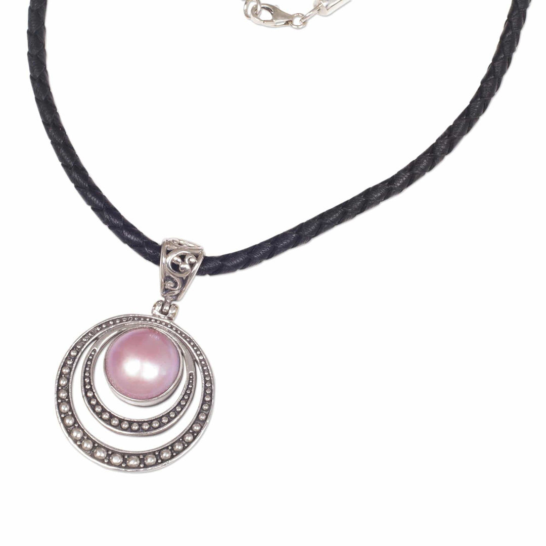 Dyed Pink Cultured Pearl Pendant Necklace from Indonesia - Crescent Gleam in Pink