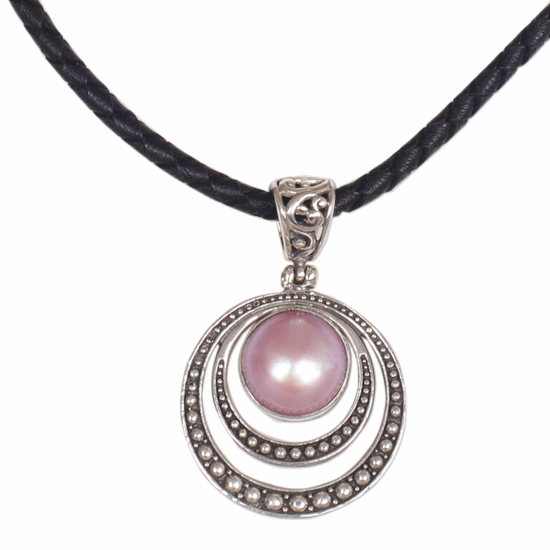 Dyed Pink Cultured Pearl Pendant Necklace from Indonesia - Crescent Gleam in Pink