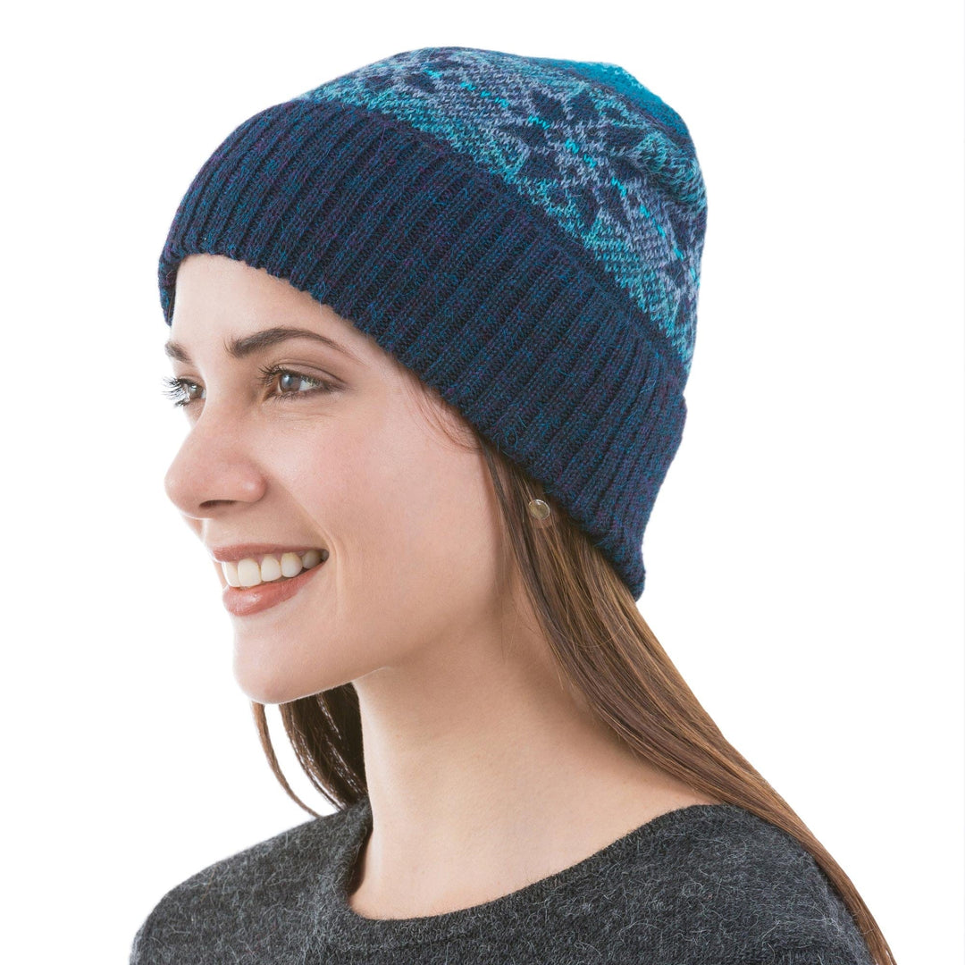 100% Alpaca Knit Hat in Teal and Seafoam from Peru - Andean Snow