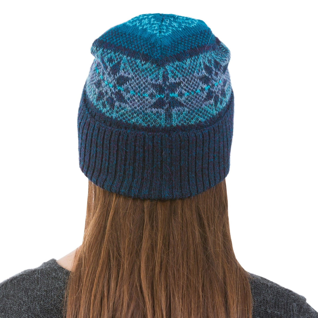 100% Alpaca Knit Hat in Teal and Seafoam from Peru - Andean Snow