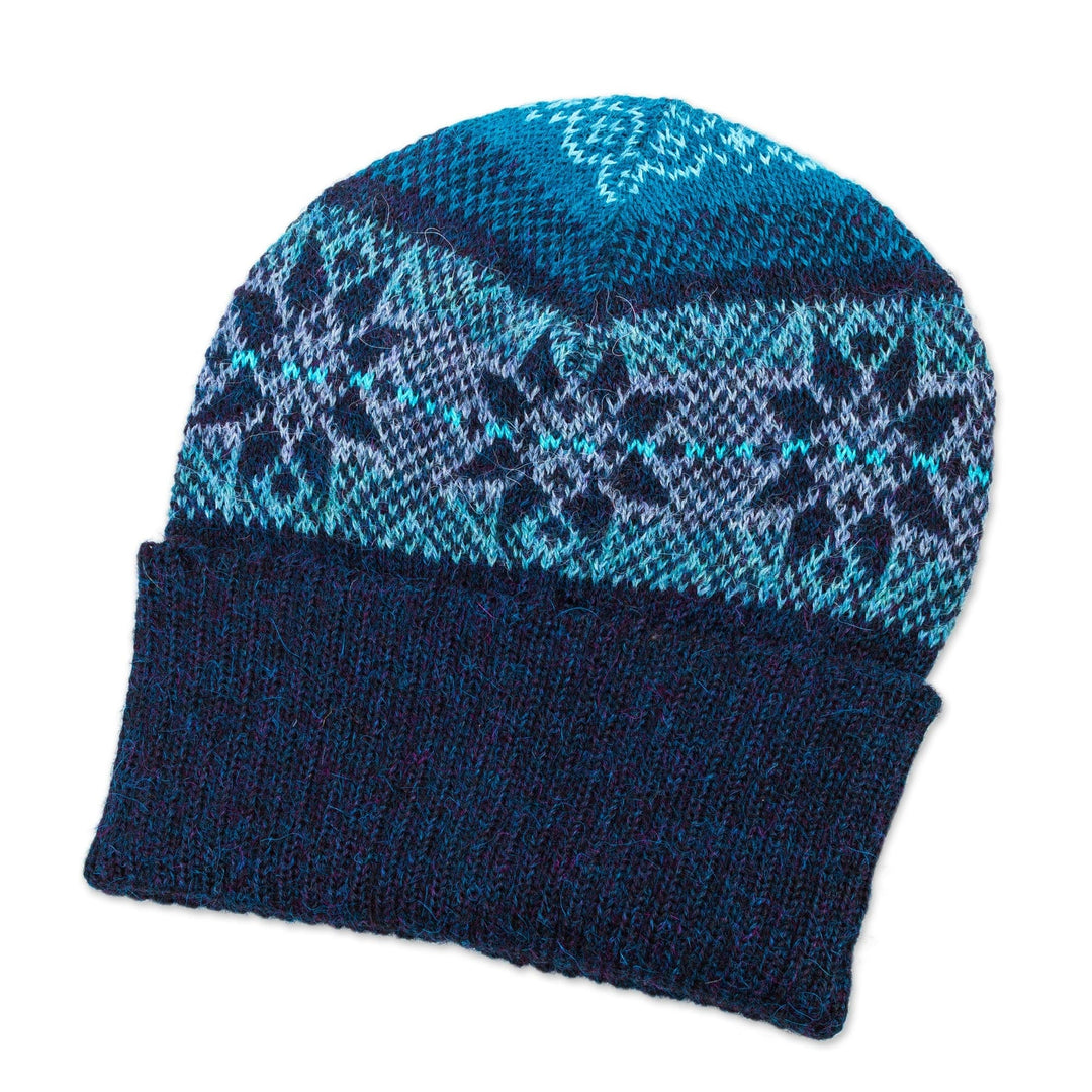 100% Alpaca Knit Hat in Teal and Seafoam from Peru - Andean Snow