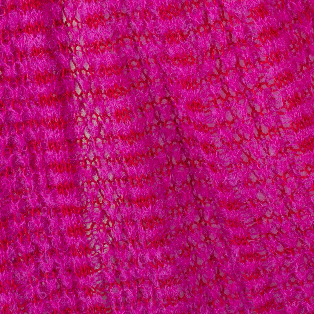 Peruvian Boucle Scarf Knitted in Fuchsia & Red Alpaca Blend - Fuchsia Connection