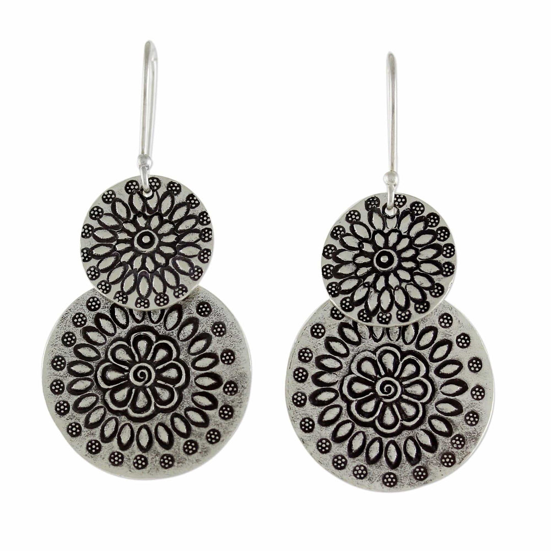 Handmade Karen Silver Dangle Earrings from Thailand - Karen Sunflowers