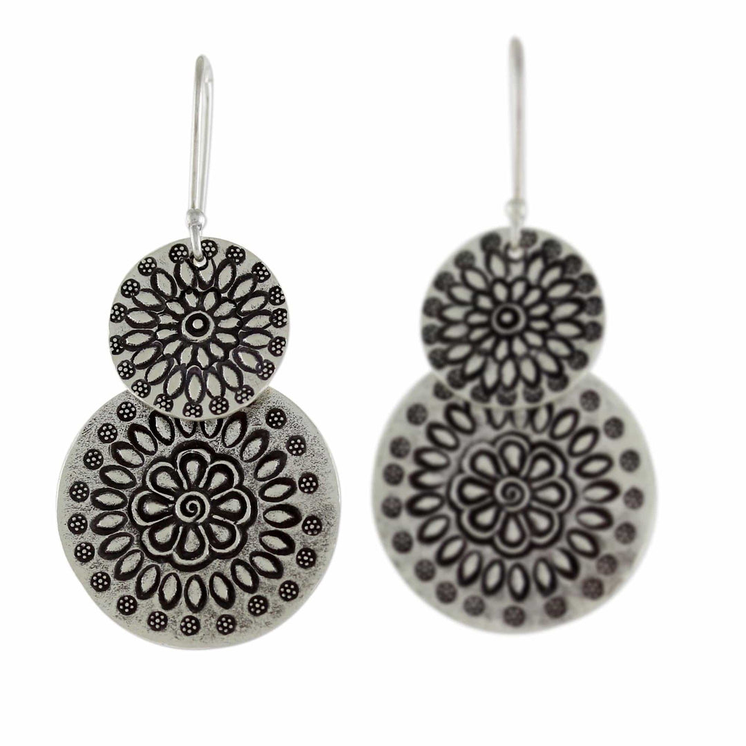 Handmade Karen Silver Dangle Earrings from Thailand - Karen Sunflowers