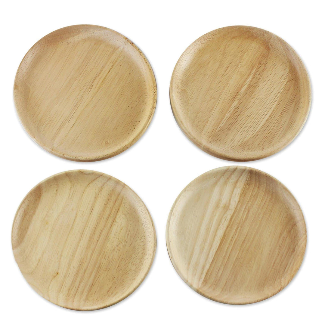 Four Rubberwood Dessert or Party Plates from Thailand - Sweet Party