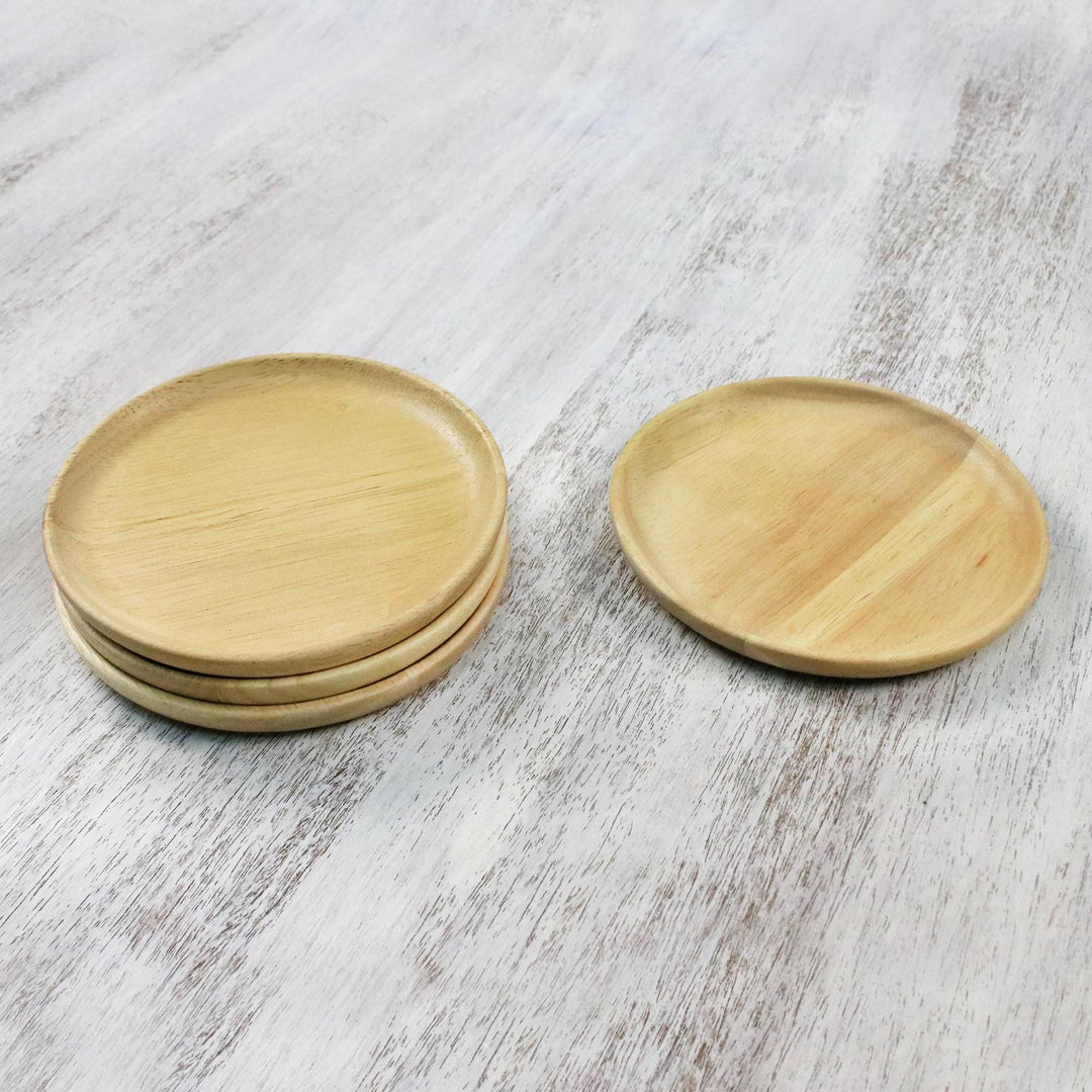 Four Rubberwood Dessert or Party Plates from Thailand - Sweet Party