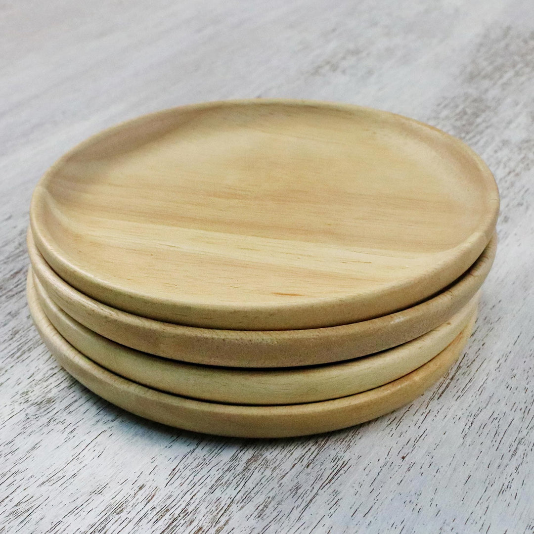 Four Rubberwood Dessert or Party Plates from Thailand - Sweet Party