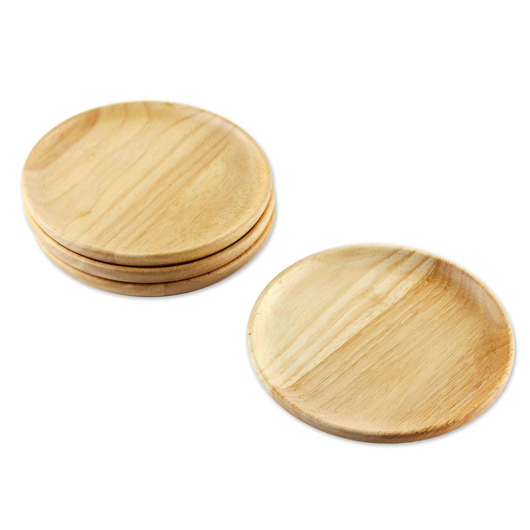 Four Rubberwood Dessert or Party Plates from Thailand - Sweet Party