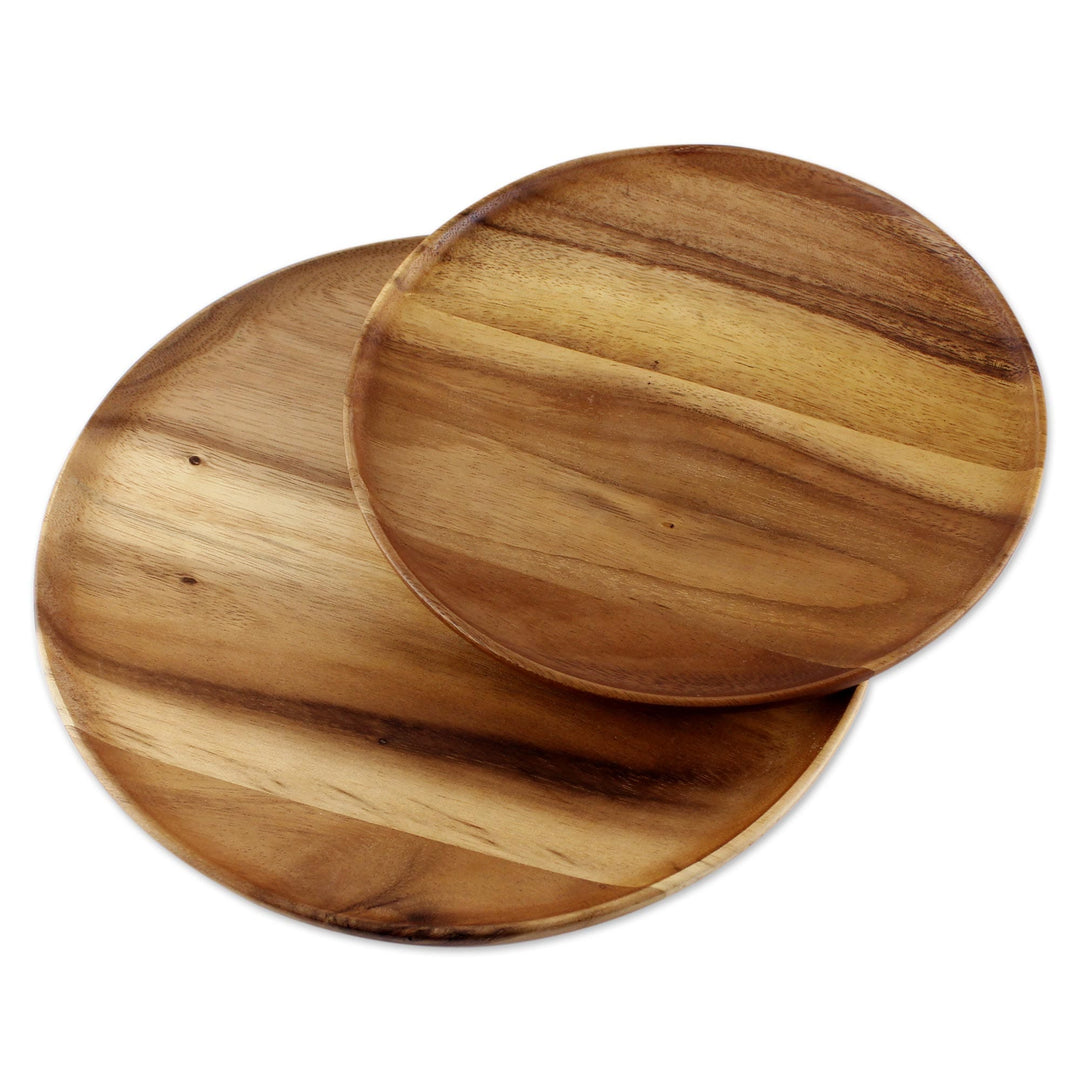 Two Handcrafted Raintree Wood Plates from Thailand - Planetary Meal