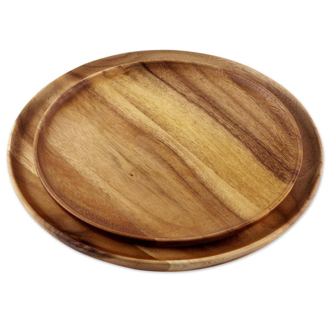 Two Handcrafted Raintree Wood Plates from Thailand - Planetary Meal