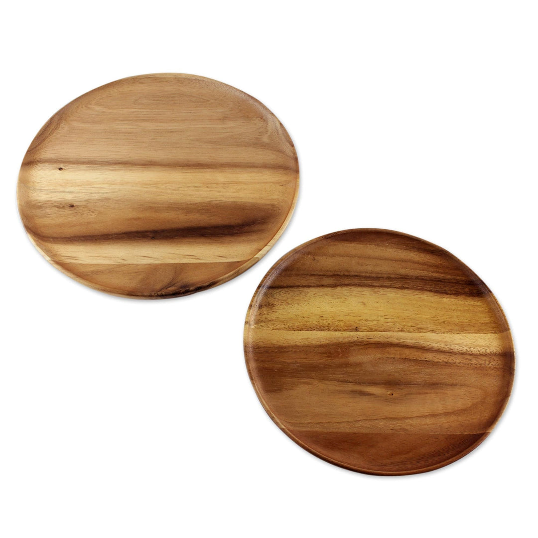 Two Handcrafted Raintree Wood Plates from Thailand - Planetary Meal