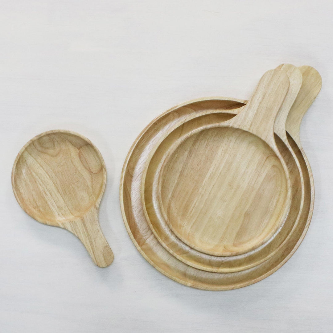 4 Artisan Crafted Wood Plates Hand Carved in Thailand - Nature's Lollipops