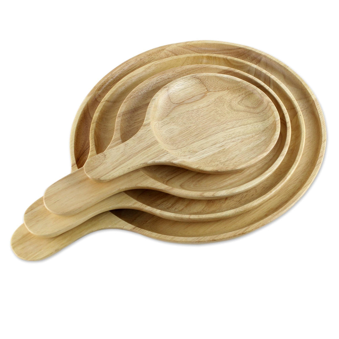 4 Artisan Crafted Wood Plates Hand Carved in Thailand - Nature's Lollipops