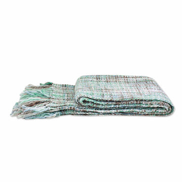 Pastel Green Throw Blanket with Fringes from India - Mint Beauty