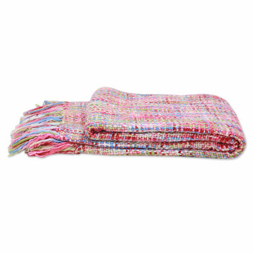 Bright Multicolored Throw Blanket with Fringe from India - Vibrant Mix