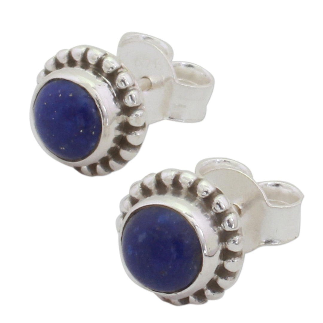 Lapis Lazuli and Sterling Silver Stud Earrings from India - Blue Globe