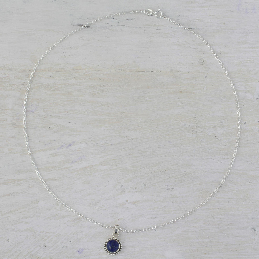 Lapiz Lazuli and Sterling Silver Pendant Necklace from India - Blue Globe
