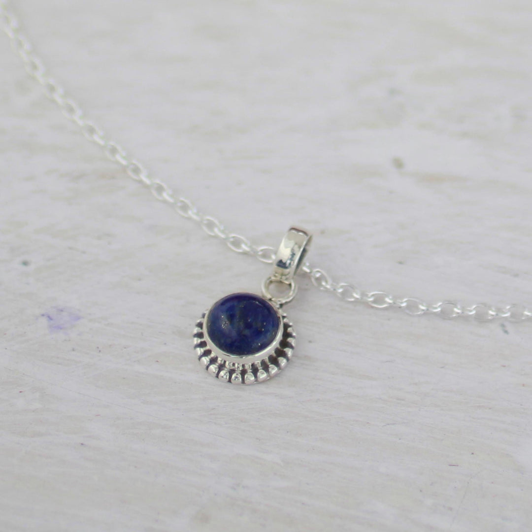 Lapiz Lazuli and Sterling Silver Pendant Necklace from India - Blue Globe