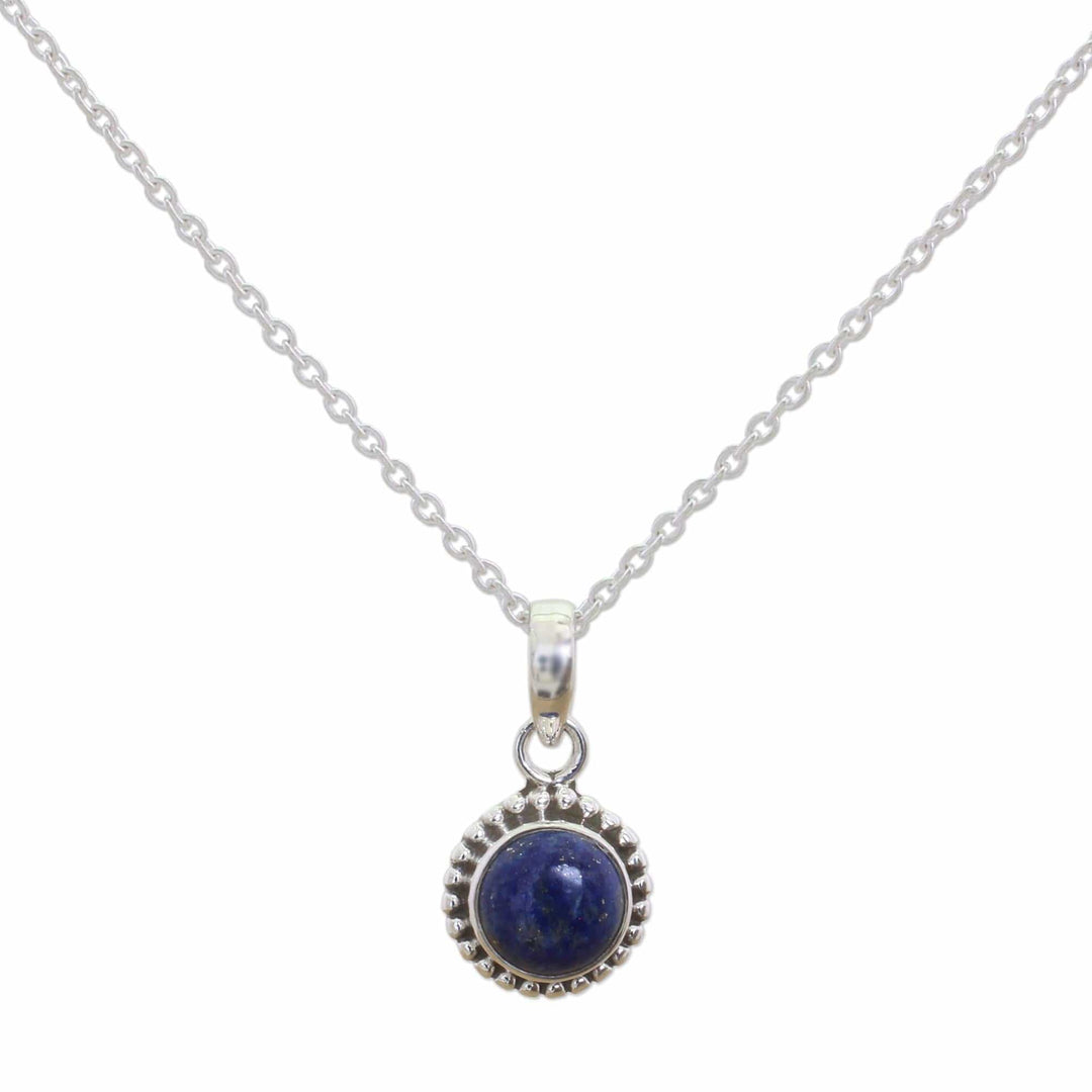 Lapiz Lazuli and Sterling Silver Pendant Necklace from India - Blue Globe