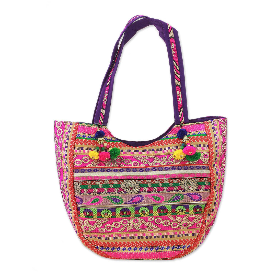 Polyester Floral Paisley Tote Handbag from India - Paisley Glamour