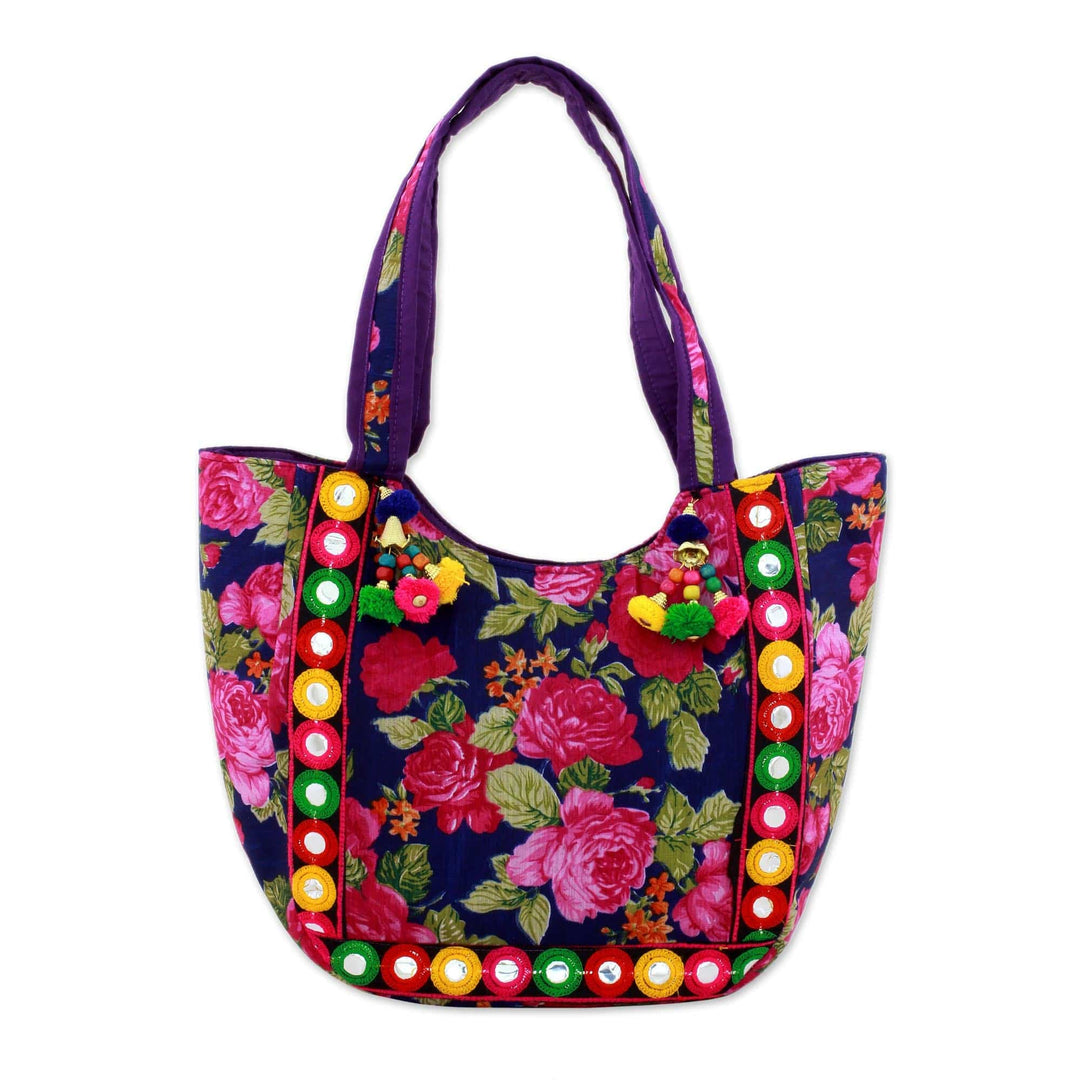 Tote Handbag with Rose Motifs - Rosy Garden